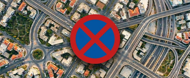 City map with highlighted traffic zones and two main junctions