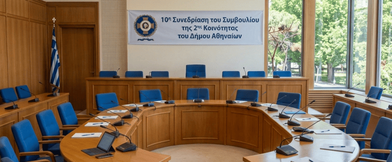 10η Συνεδρίαση του Συμβουλίου της 2ης Κοινότητας του Δήμου Αθηναίων, with council members seated at tables